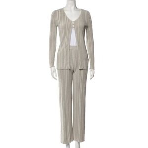House of Harlow 1960 NWT Beige Knit Cardigan Pants‎ Set Metallic  Striped Large